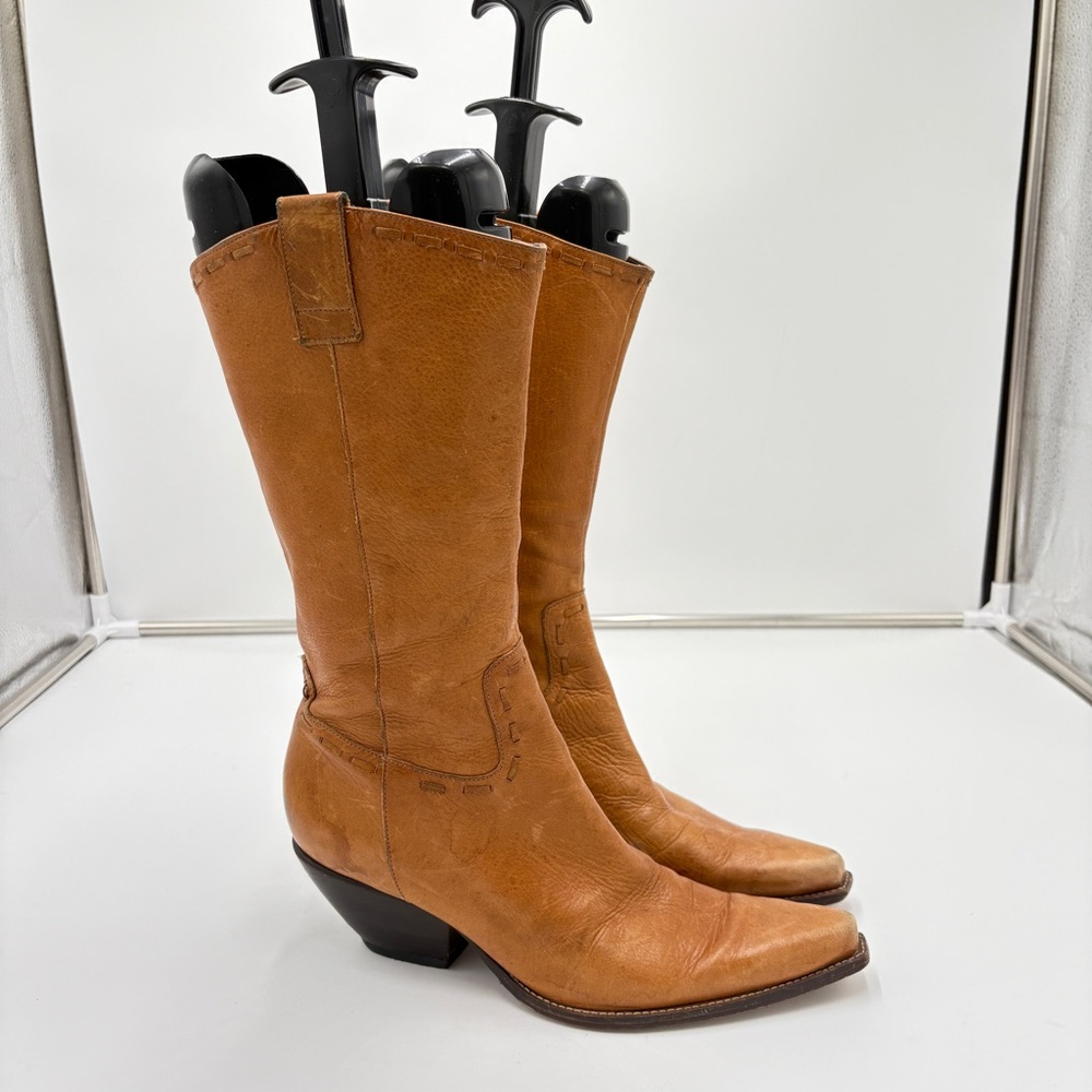 BCBGirls Western Cowgirl Cowboy Heeled Pointed Toe Boots Tan Brown Leather Sz 8